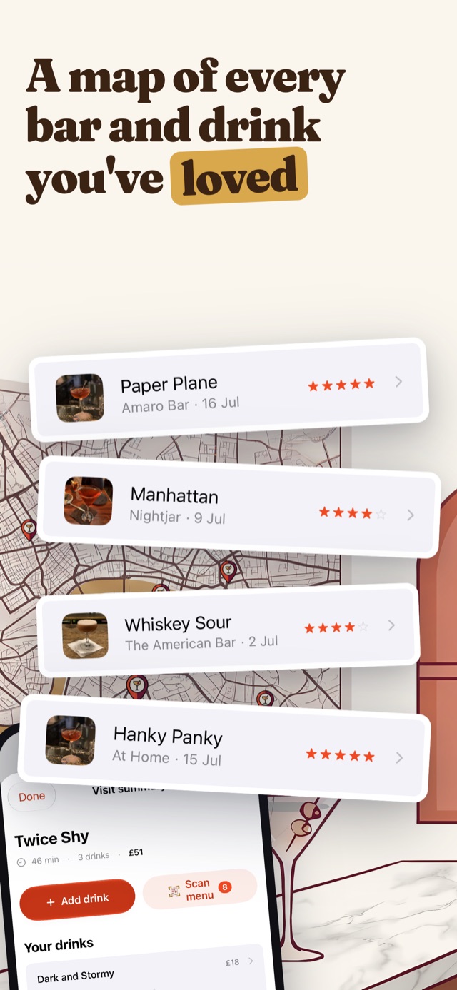 Map of logged bars and rated drinks