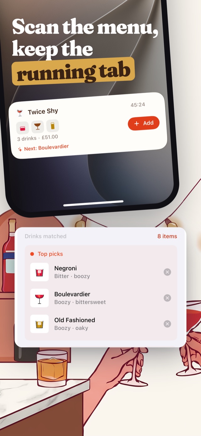 Menu scanning with a running tab